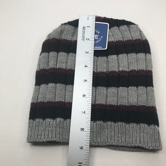Winter Essentials Men's One Size Gray/Black/Burgundy Stripes Knit Beanie New - Picture 7 of 7